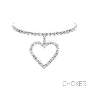 Silver Heart Pendant Collar Necklace